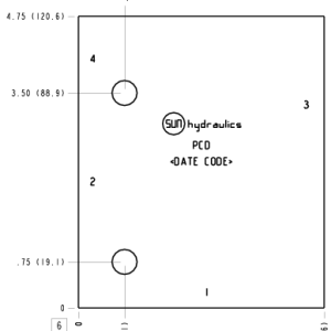 PCD Sun Hydraulics Ninety degree Line mount manifold drawing