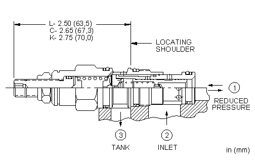 PPDB-LAN Sun Hydraulics Reducing/Relieving Valve – installation dimensions drawing, cavity T-11A