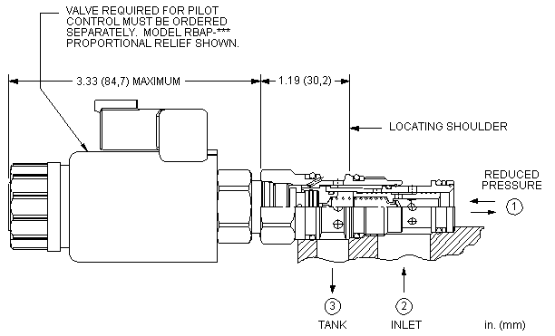 PPDB8-WN Sun Hydraulics Reducing/Relieving Valve – installation dimensions drawing, cavity T-11A
