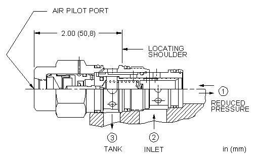 PPFC-ABN Sun Hydraulics Reducing/Relieving Valve – installation dimensions drawing, cavity T-2A