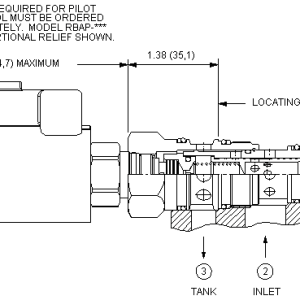 PPFF8-WN Sun Hydraulics Reducing/Relieving Valve – installation dimensions drawing, cavity T-2A