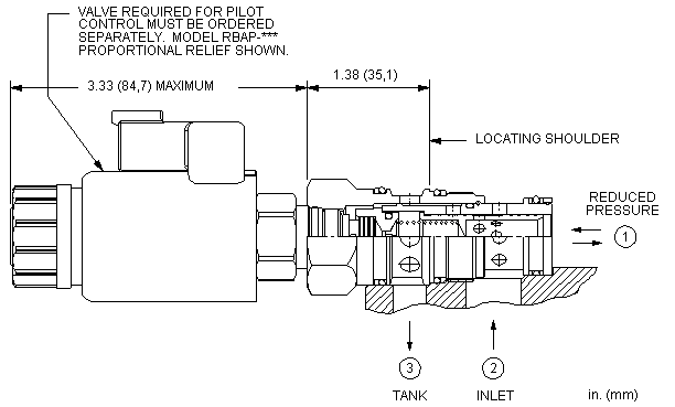 PPFF8-WN Sun Hydraulics Reducing/Relieving Valve – installation dimensions drawing, cavity T-2A