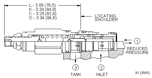 PRDC-LAN Sun Hydraulics Reducing/Relieving Valve – installation dimensions drawing, cavity T-11A