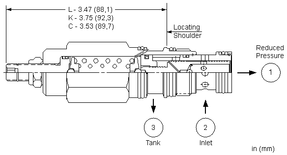 PRFR-LAN Sun Hydraulics Reducing Valve – installation dimensions drawing, cavity T-2A