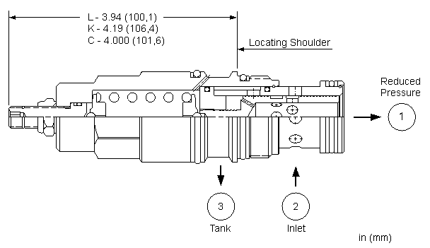 PRHR-LAN Sun Hydraulics Reducing Valve – installation dimensions drawing, cavity T-17A