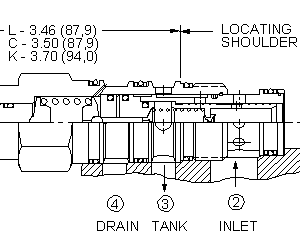 PVFA-LAN Sun Hydraulics Reducing/Relieving Valve – installation dimensions drawing, cavity T-22A