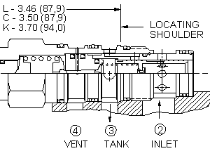 PVFB-LAN Sun Hydraulics Reducing/Relieving Valve – installation dimensions drawing, cavity T-22A