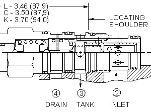 PVFD-LAN Sun Hydraulics Reducing/Relieving Valve – installation dimensions drawing, cavity T-22A