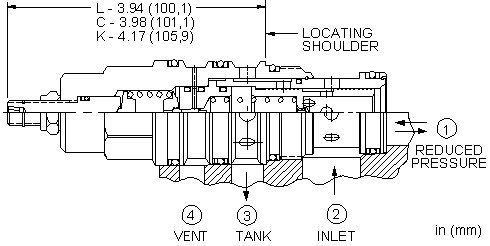 PVHB-LAN Sun Hydraulics Reducing/Relieving Valve – installation dimensions drawing, cavity T-23A