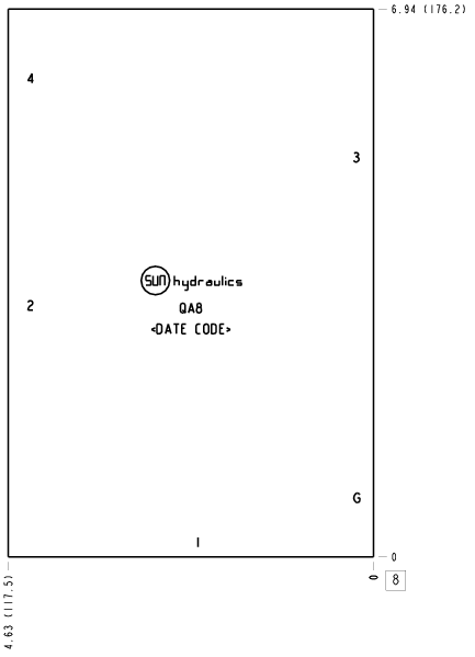 QA8 – Ninety degree with gauge port – QA8_8B QA8 Sun Hydraulics Ninety degree with gauge port Line mount manifold drawing