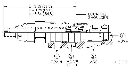 QCDA-LAN Sun Hydraulics Accumulator Sense, Pump Unload Valve – installation dimensions drawing, cavity T-21A