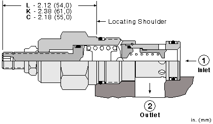 RPGE-LAN Sun Hydraulics Relief Valve – installation dimensions drawing, cavity T-3A