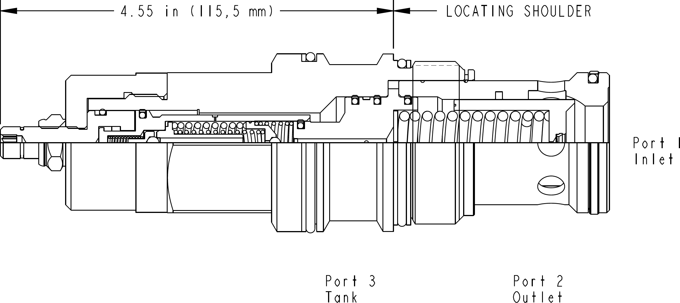 RVIT – Anti-Shock, ventable, pilot-operated, balanced poppet relief valve – RVITLAN_2d25 RVITLAN Sun Hydraulics Relief Valve – 2D outline drawing