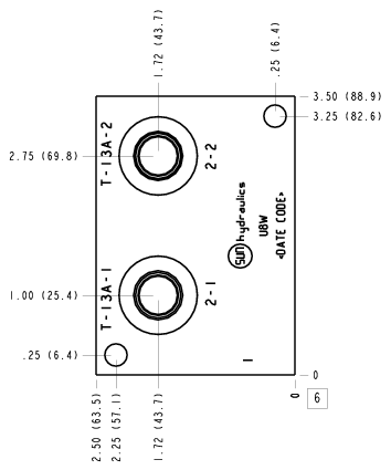 U8W Sun Hydraulics Common port 1 with coil clearance Line mount manifold drawing