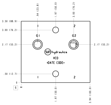 VCD Sun Hydraulics Cross port with gauge ports Line mount manifold drawing