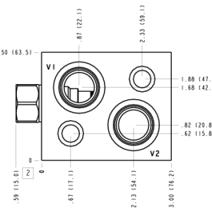 VEV Sun Hydraulics Danfoss OMS: Cross port with shuttle Motor mount manifold drawing