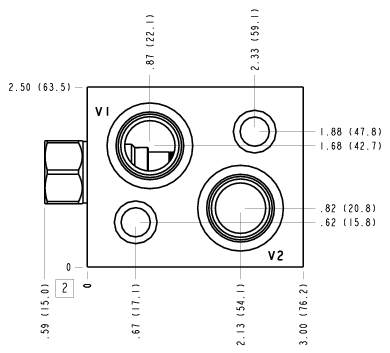 VEV Sun Hydraulics Danfoss OMS: Cross port with shuttle Motor mount manifold drawing