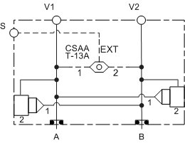 VEW Sun Hydraulics Danfoss OMS: Cross port with shuttle Motor mount manifold drawing