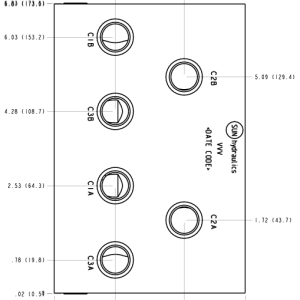 VVV Sun Hydraulics 3 cylinder sequence, direct acting Line mount manifold drawing