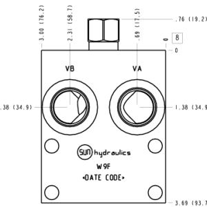 W9F Sun Hydraulics Eaton/Char-Lynn H & S: Shuttle between A and B, S port external Motor mount manifold drawing