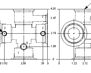 WTE Sun Hydraulics Through port 2 with gauge port Line mount manifold drawing