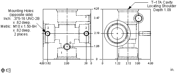 WTE Sun Hydraulics Through port 2 with gauge port Line mount manifold drawing