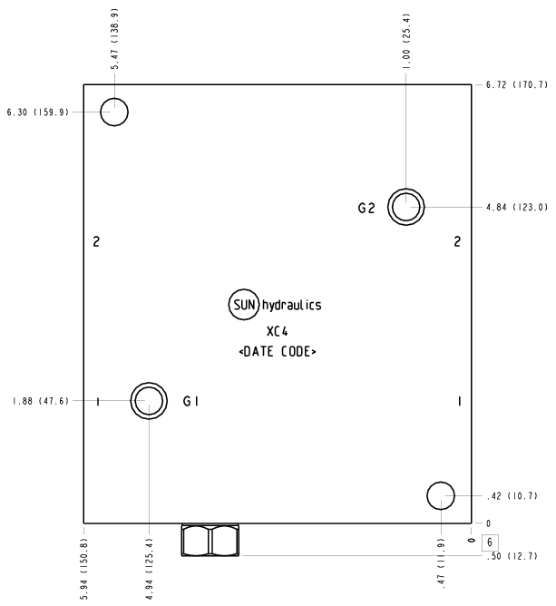 XC4 Sun Hydraulics Cross port with shuttle on port 3s Line mount manifold drawing