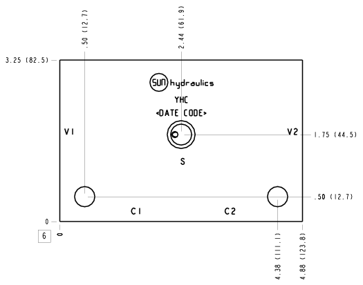 YHC Sun Hydraulics Cross pilot with shuttle Line mount manifold drawing