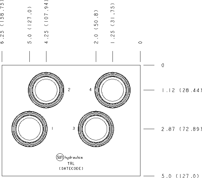 YRL Sun Hydraulics Four port directional circuit using logic valves, SAE pilot ports Line mount manifold drawing