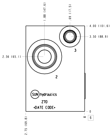 Z7D Sun Hydraulics Direct mount, through port 2 Line mount manifold drawing